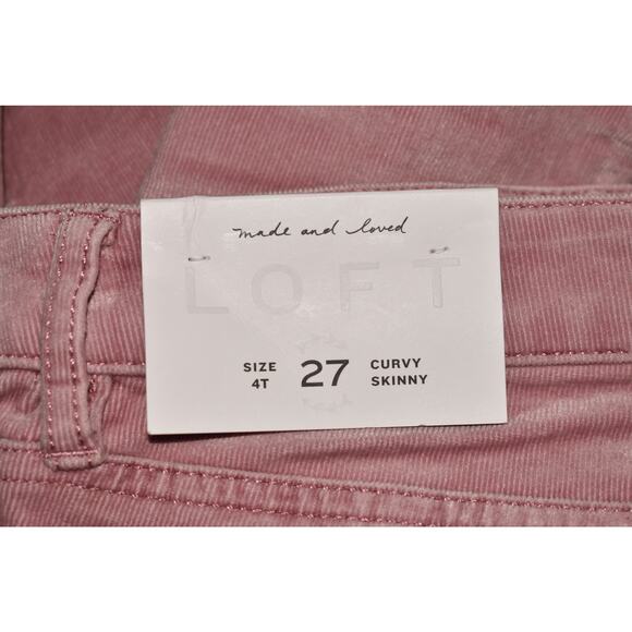 LOFT NEW $60 Pink Curvy Skinny Corduroy Pant Mid-Rise Stretch Size 27 / 4T - Picture 3 of 4